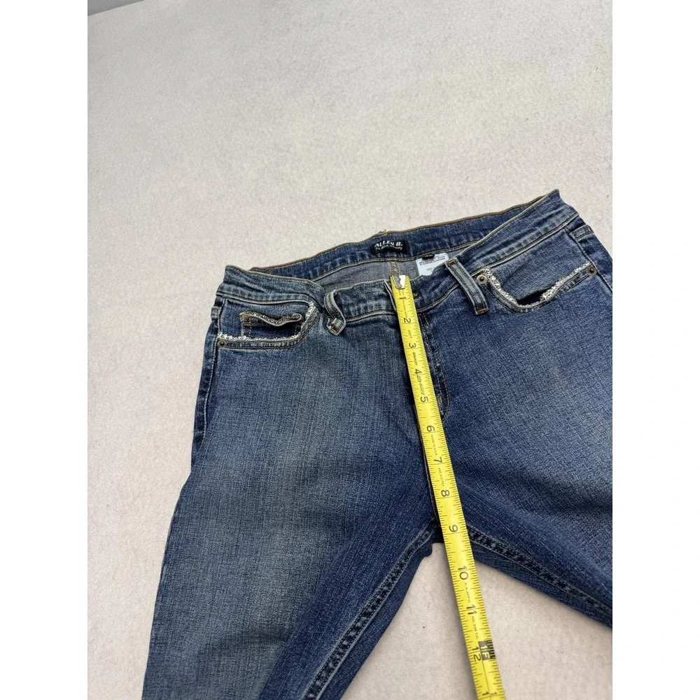 Allen B. By Allen Schwartz Jeans Womens 30 Blue Mid Rise Wide Leg Rhinestone - Picture 7 of 13